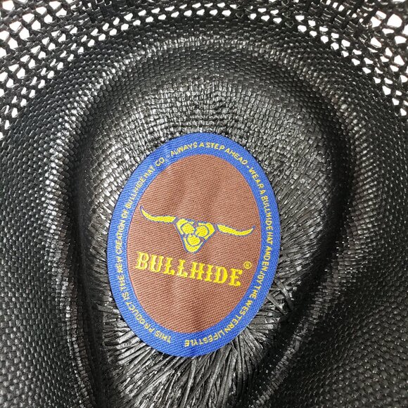 Bullhide Vintage Straw Cowboy Hat Western Black Enameled Concho Detail size M - Picture 8 of 13